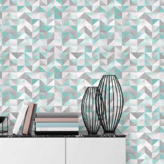 Wallpaper Dinding motif Segitiga Hijau  Tosca  Abu Tua  Muda 