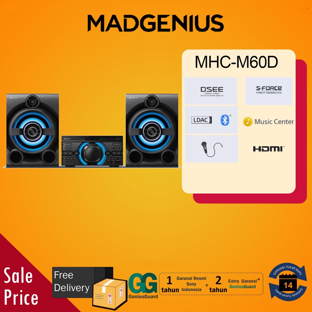 Sony Original MHC-M60D / MHC M60D / MHCM60D Black Speaker - High Power Audio System with DVD (Khusus