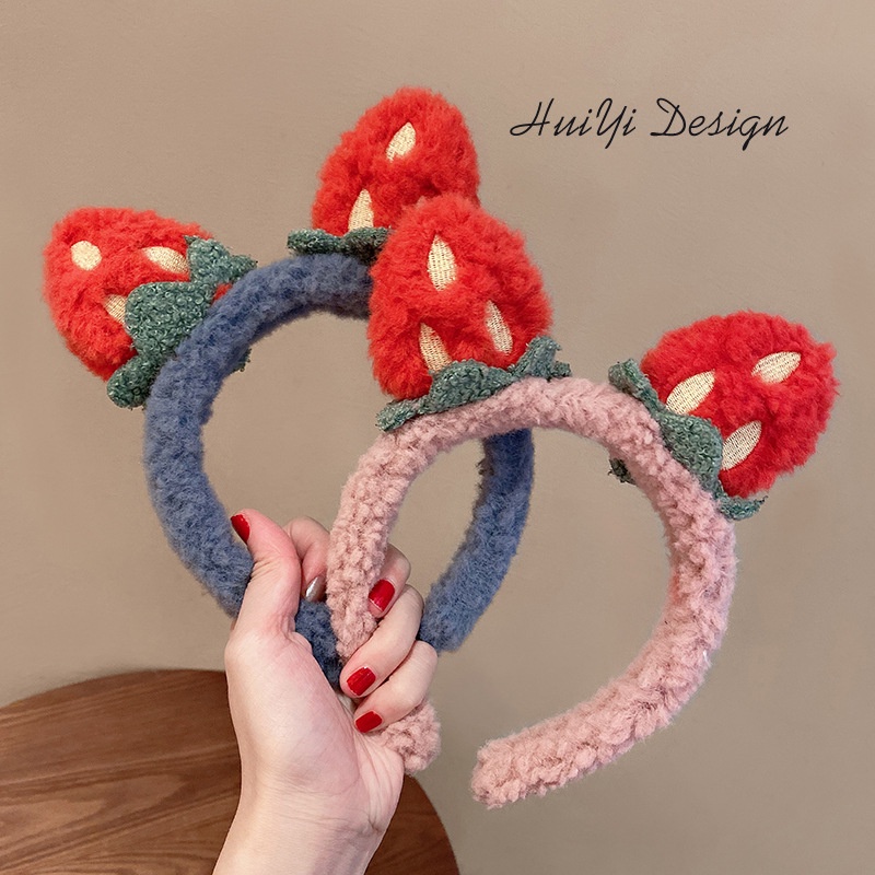 Bando Bandana Scrunchie Headband Korea Fashion Wanita ikat kepala stroberi yang lucu Hairband