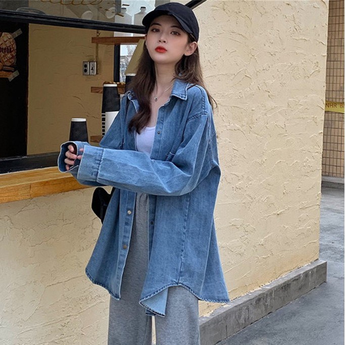 XIAOZHAINV Jaket denim Wanita Loose Long Sleeves Pakaian Wanita