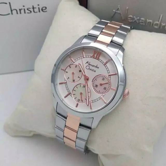 Alexandre christie AC2815 original jam tangan wanita silver rosegold