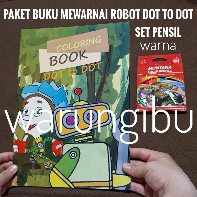 

Paket Kado Murah 2in1 Buku Anak Mewarnai Robot Dot To Dot Colouring Book Set Pensil Warna