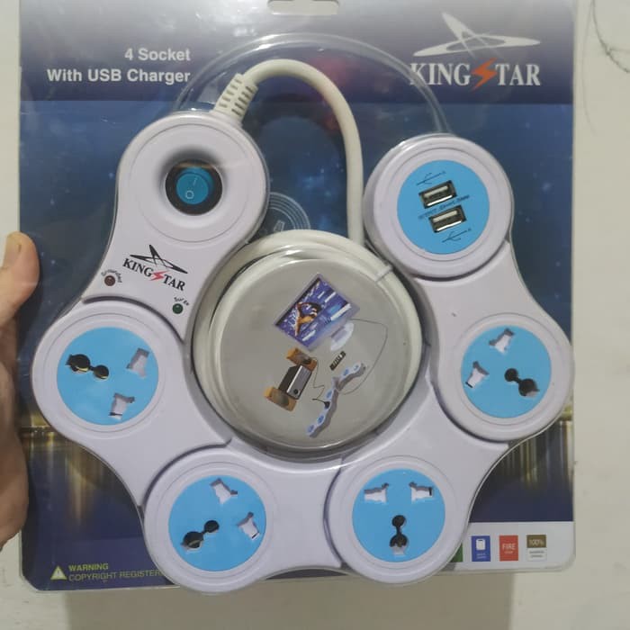 Stop kontak Colokan 4 lubang 2 USB port 4lubang kaki 3 universal