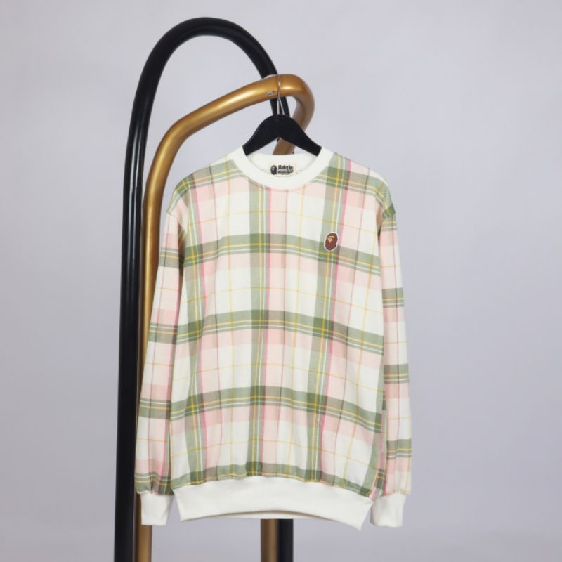 Sweater Crewneck BAPE CHECK Premium Original Unisex HYPEBEAST