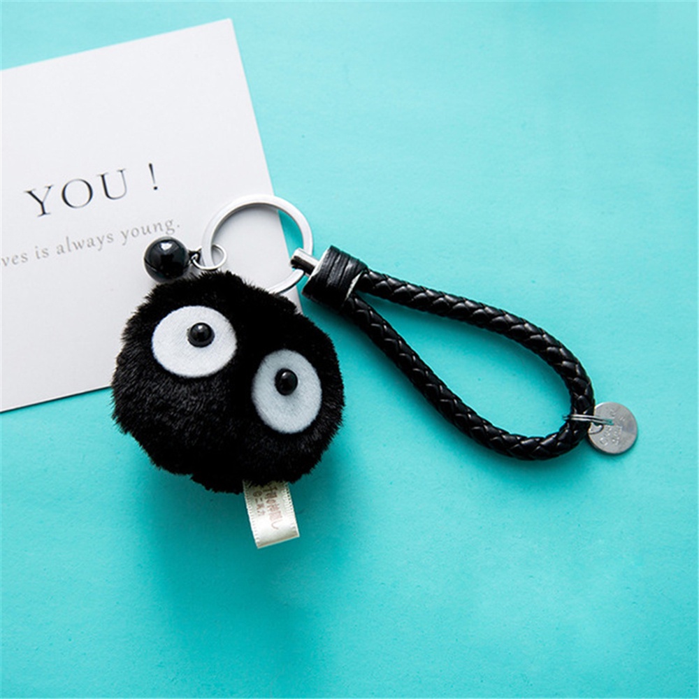 Needway  Portable Plush Keychains Miyazaki Hayao Totoro Bag Decorate KeyRings Cute Spirited Away Japan Cartoon Schoolbag Accessories Carbon Coal Ball Elf Doll Small Pedants