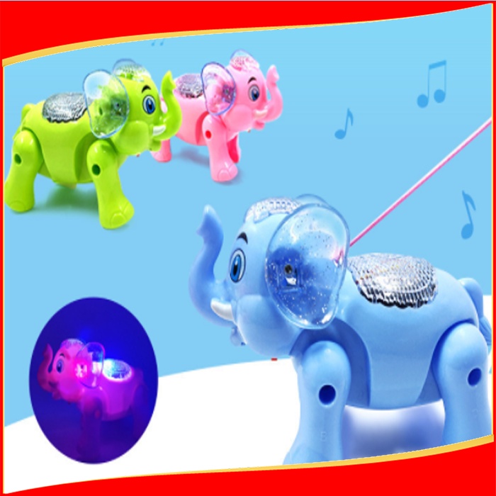 Mainan Gajah Berjalan Elektrik dengan Lampu + Tali untuk Anak