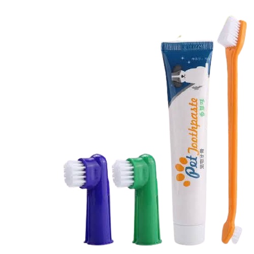 Pasta Gigi dan Sikat Gigi Hewan | Pet Toothbrush Toothpaste Odol | Pembersih Kucing Anjing SET 4 IN 1 FEZONE