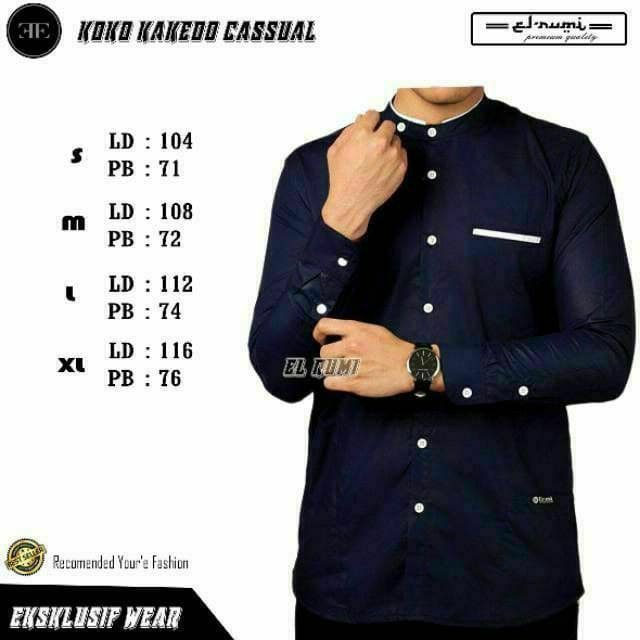 Baju koko dewasa kemko cassual koko polos koko warna navy koko lengan panjang elrumi