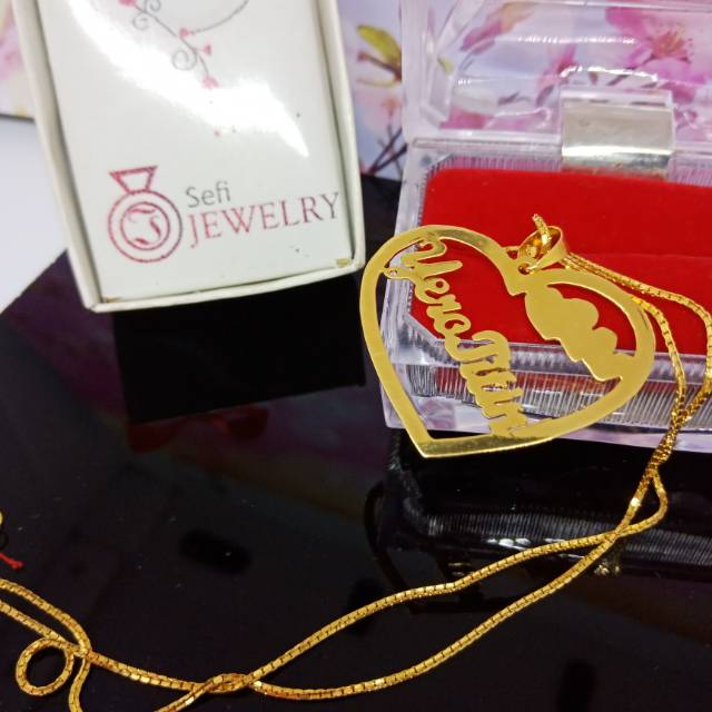 Kalung Emas Tua Asli Nama 23 Karat Cap A /Kalung Import /Kalung Murah /Kalung Korea /Kalung Inisial