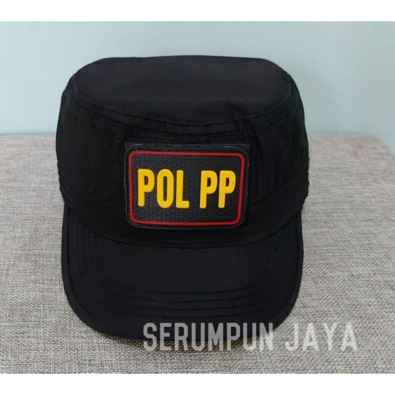 TOPI KOMANDO POL PP HITAM - TOPI SATPOL PP - TOPI POL PP KOMANDO 2 PATCH