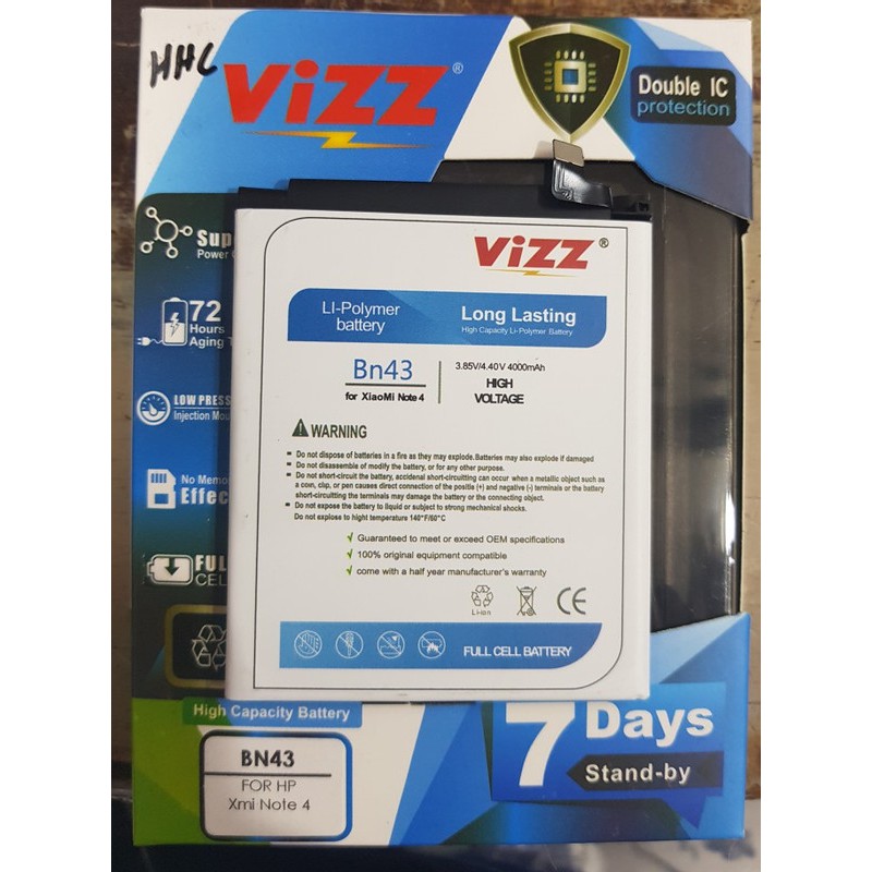 Vizz Double Power Battery Batre Baterai Vizz Xiaomi Redmi Note 4X BN43 BN 43 BN-43