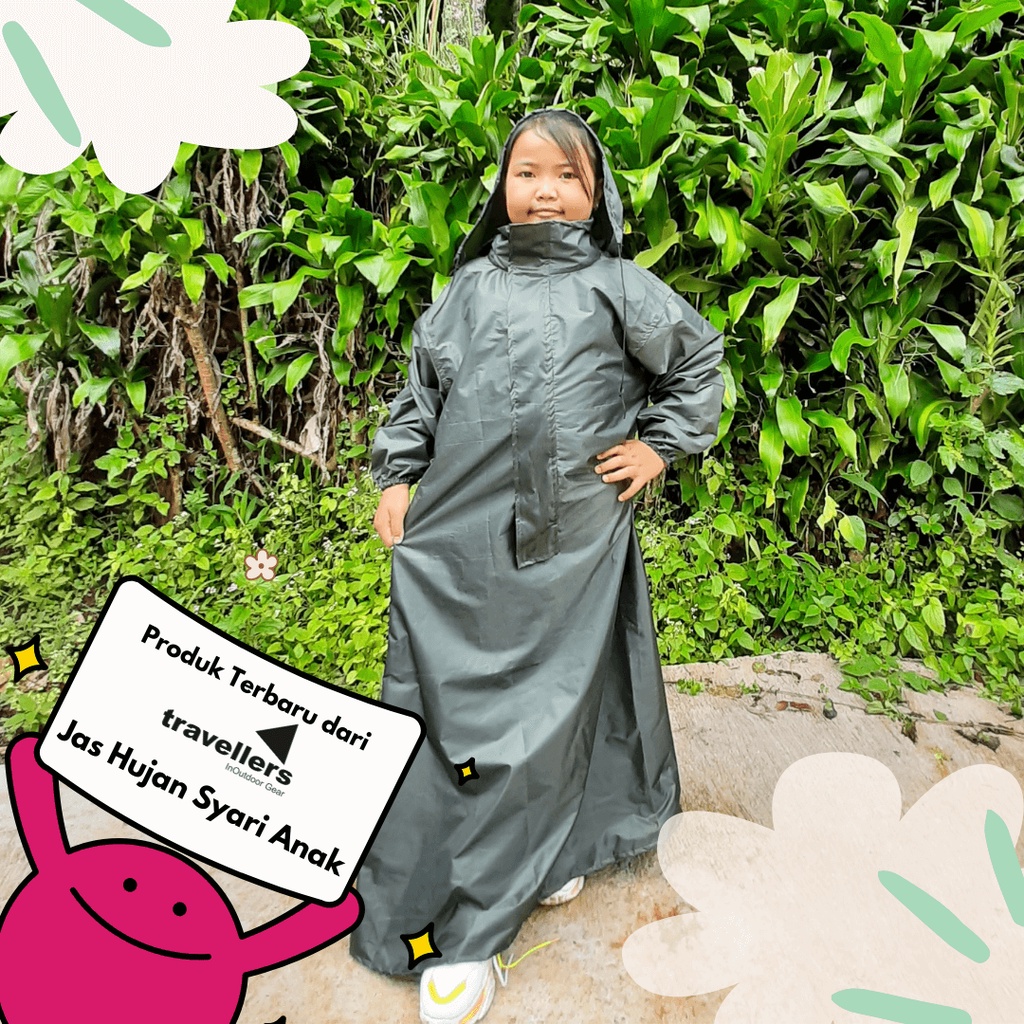 Jas Hujan Raincoat Ponco Mantel Mantol Syari Anak Perempuan Laki Laki Tanggung 7-12 Tahun Model Syar i Waterproof Tebal Premium