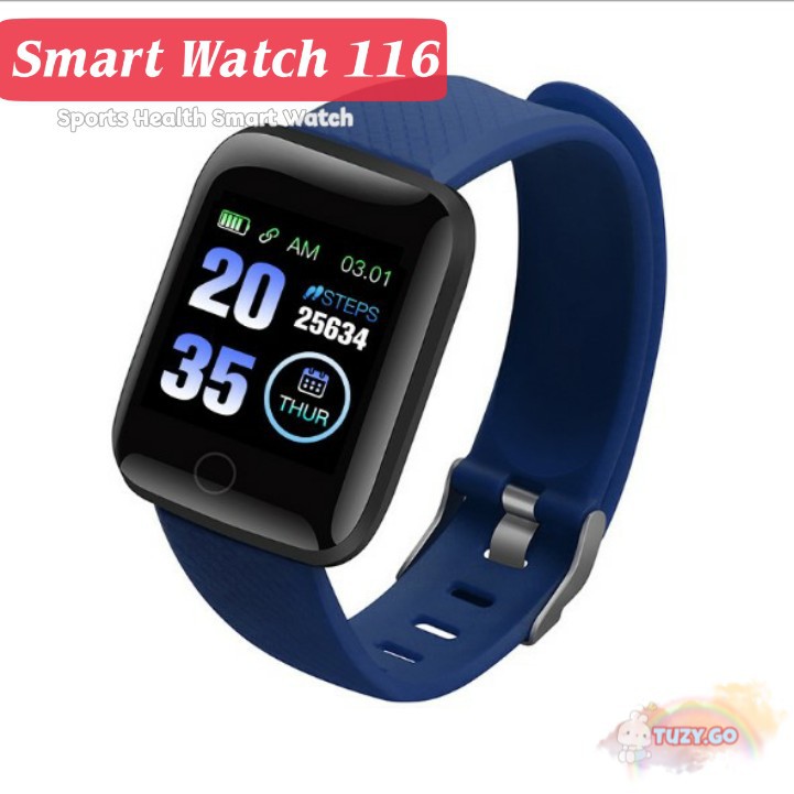 (COD) Smartwatch 116 Plus Jam Tangan Pintar Detak Jantung Biru