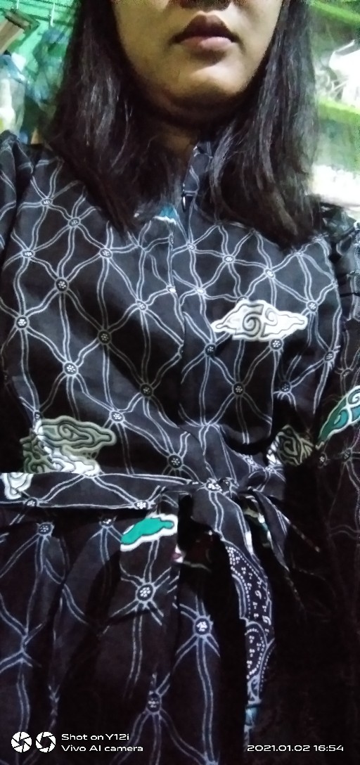 Batik Couple Keluarga Sania Ruffle Ori Ndoro Jowi Dnt Motif Mega Mendung Abu