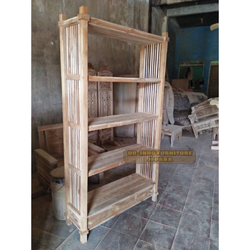 furnitur murah rak buku / bunga rak boneka murah minimalis bahan dari kayu jati jepra