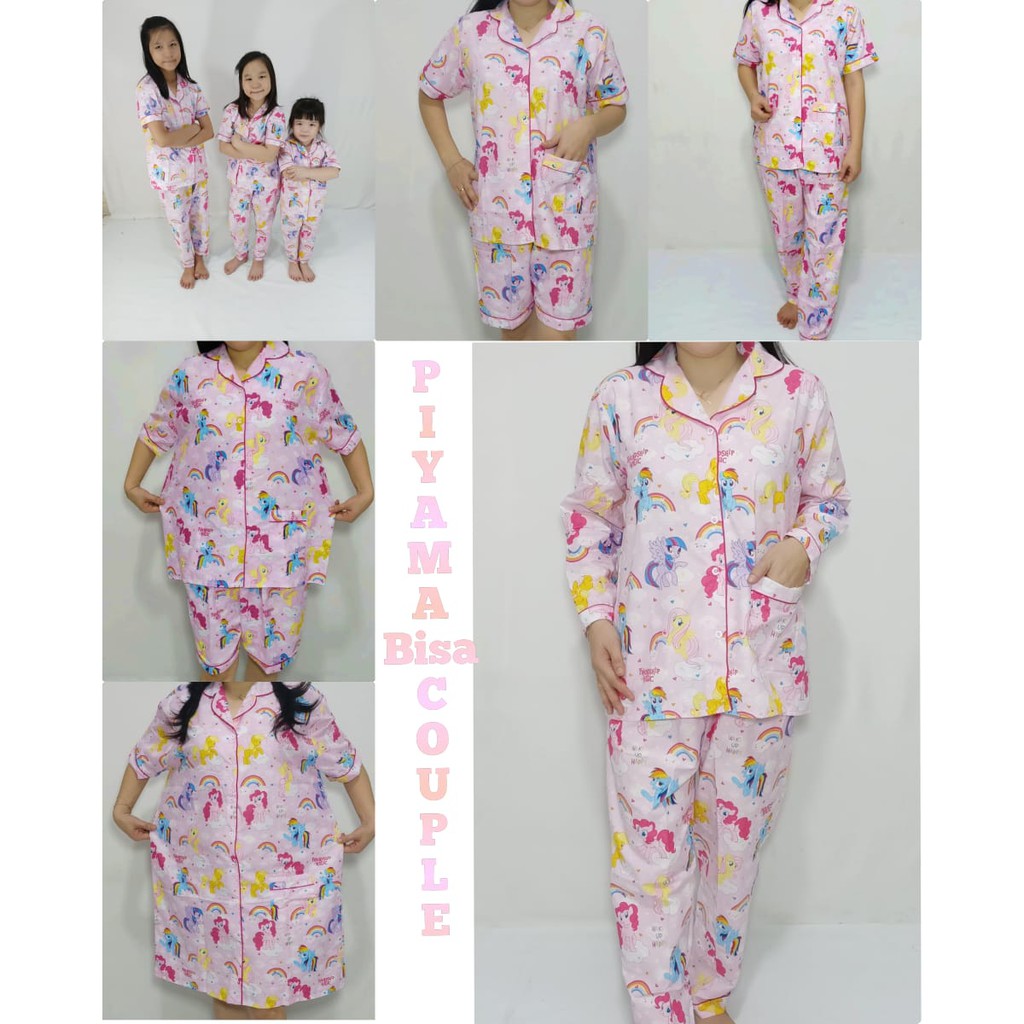 Piyama bisa couple ibu dan anak motif kuda pony magic pink