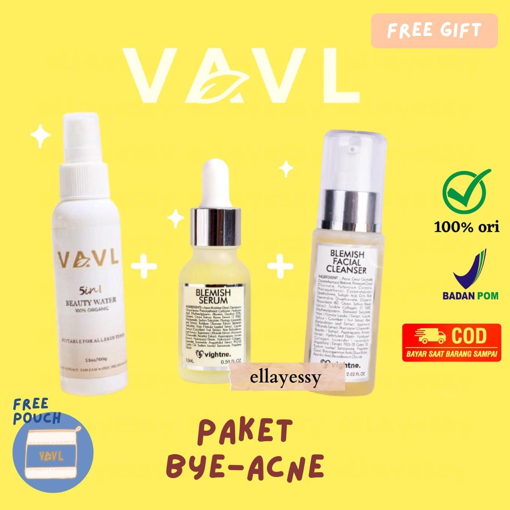 VAVL PAKET BYE ACNE  Free pouch &amp; gift