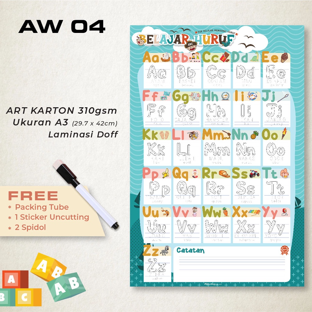 

Artomaringi Alfabet Anak tulis Aplhabet Kids Bonus Spidol Wipe and Clean AW04