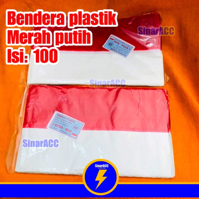 Bendera plastik merah Putih isi 100 / bendera + tali panjang 6 meter hut RI Indonesia benang wol