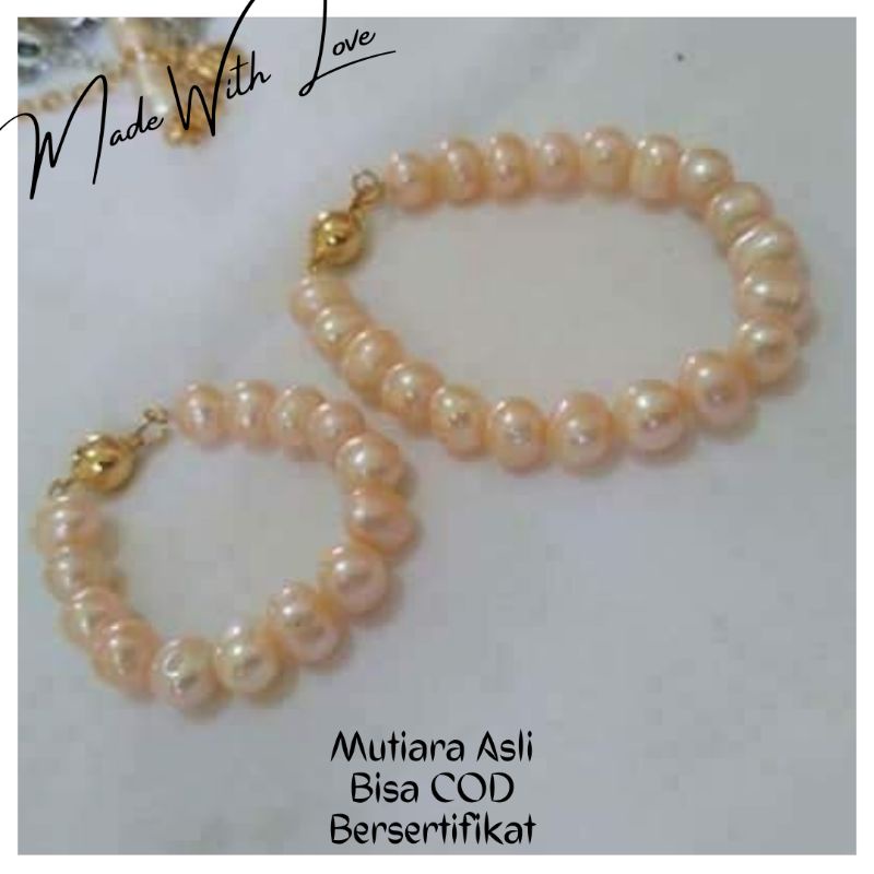 Gelang Couple Ibu dan Anak Gelang Mutiara Asli Gelang Mutiara Pasangan Bersertifikat