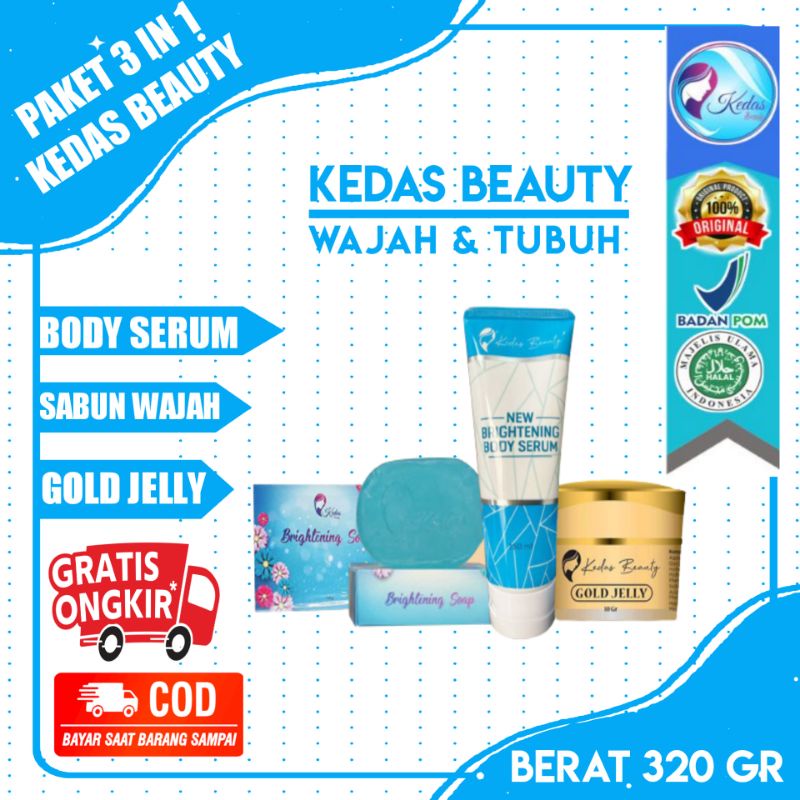 Kedas Beauty Original Shop Paket 3IN1 Body Serum | Gold Jelly | Sabun Pemutih Wajah BPOM