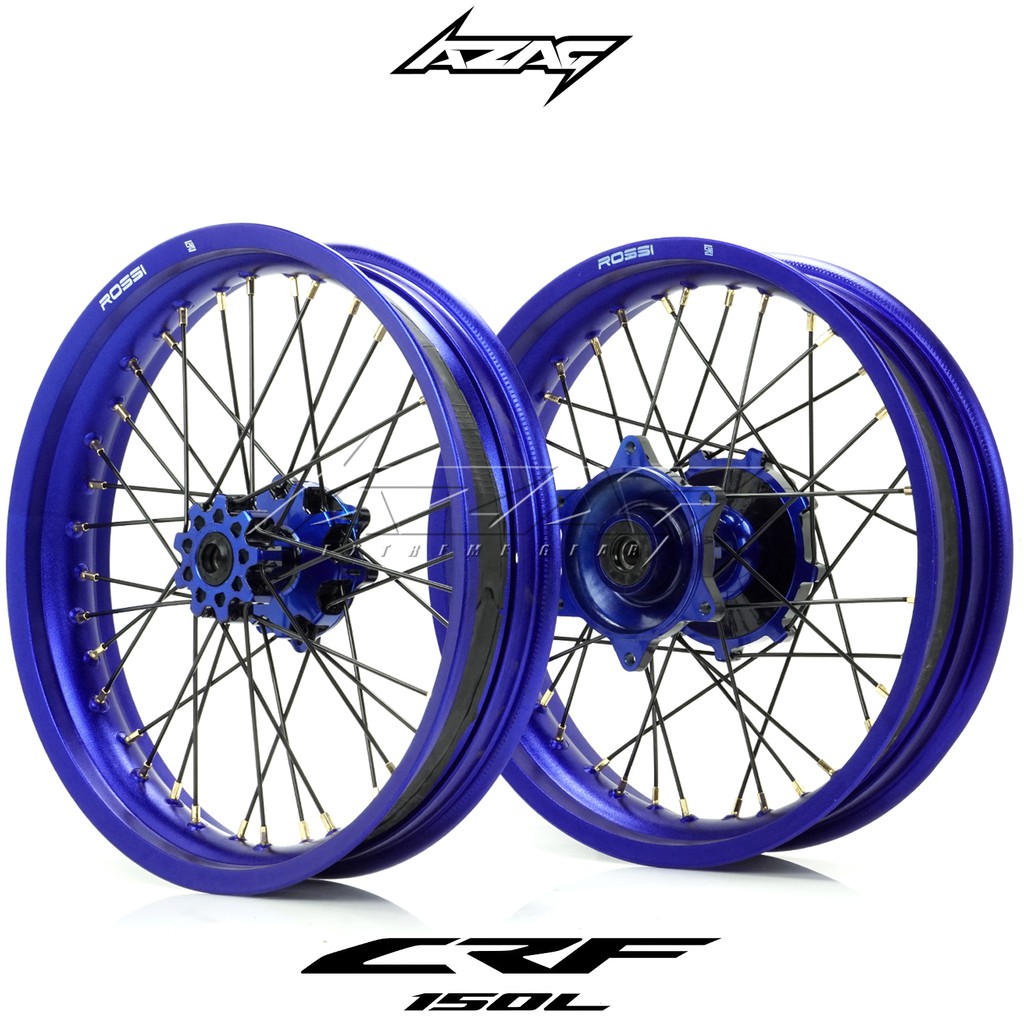 VELG SET SUPERMOTO HONDA CRF 150L TROMOL BIRU HITAM VELG ROSSI 300 350