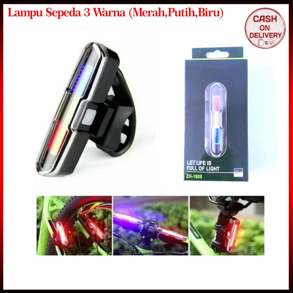 Lampu Belakang Sepeda Led USB 3 Tiga Warna ZH-1808/Lampu Sepeda Nyala Terang/Aksesoris Sepeda/Lampu 