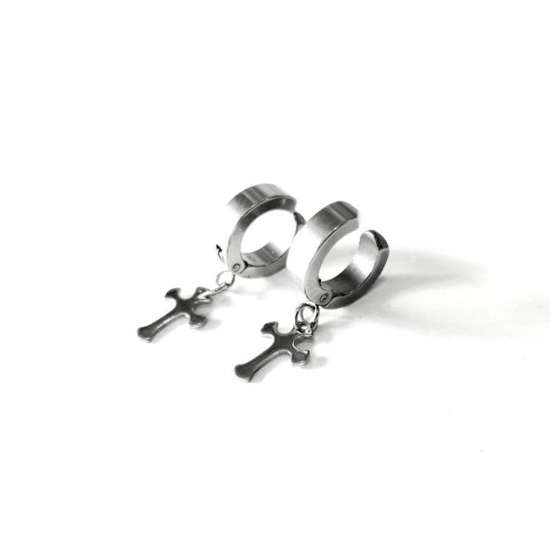 Anting Jepit Salib Titanium anting tanpa tusuk Anting salib Pria Wanita Titanium antikarat Impor