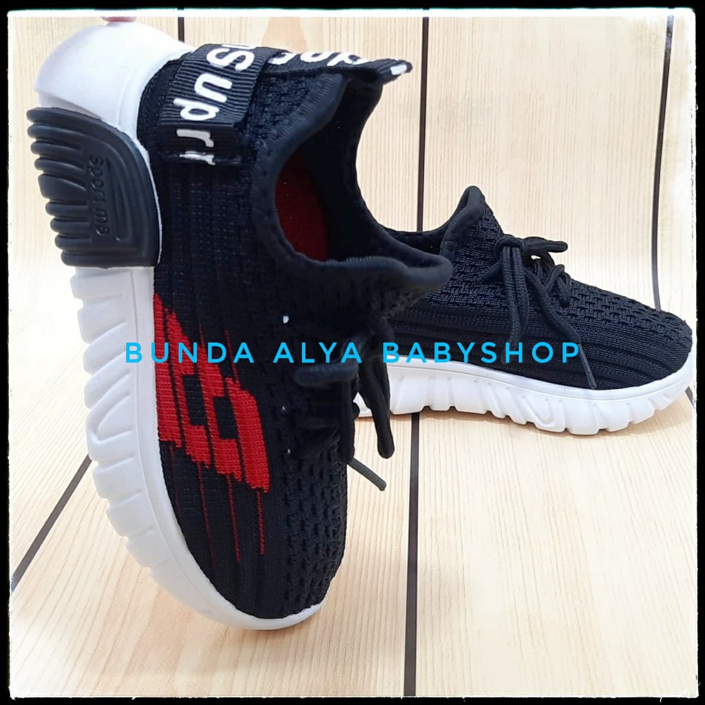 Sepatu Anak Laki Laki IMPORT Premium 1 - 6 Tahun Sneakers HITAM - Sepatu Anak Cowok Sport Size 21 - 32 Alas Karet Anti Licin SALE