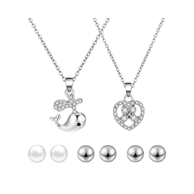 LRC Perhiasan Set Fashion Silver Whale Love Alloy Diamond K23891