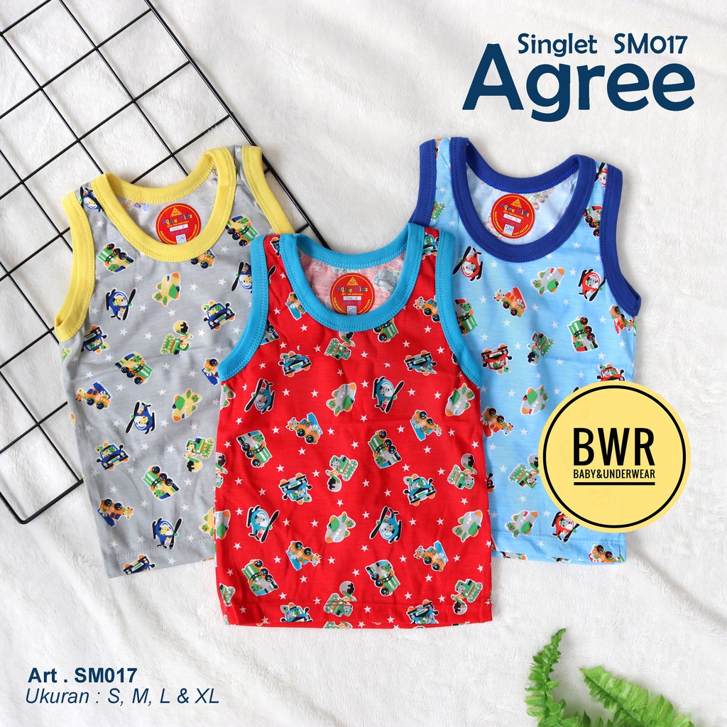 [ 6pc ] Singlet Anak Agree WARNA Motif | SM017 Kaos Dalam Anak Kutung 017 - Bwr