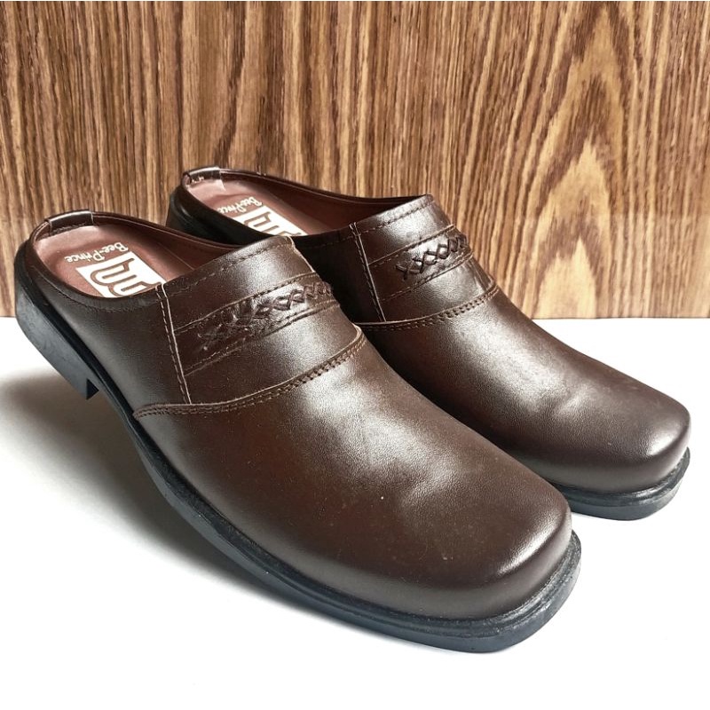 Bee Prince Sepatu Sandal Bustong Pria Kulit sapi Asli Selop Formal Cowok Daltu Pantofel Laki laki Or