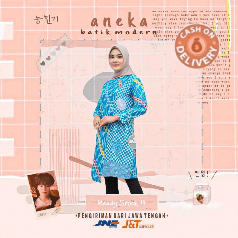 DRESS BATIK TUNIK KESWARI BIRU MUDA FORMAL KERJA KANTOR MURAH LENGAN PANJANG KONDANGAN