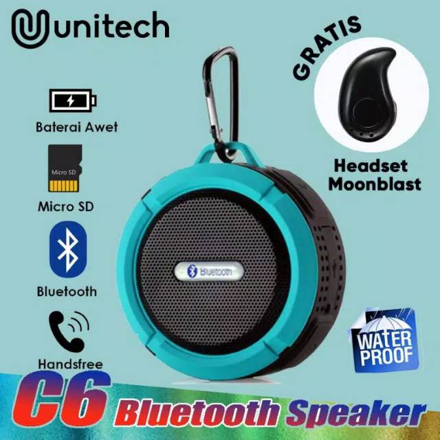 Speaker Bluetooth Anti air Waterproof Wireless Speaker C6 Gratis Headset Bluetooth Moonblast