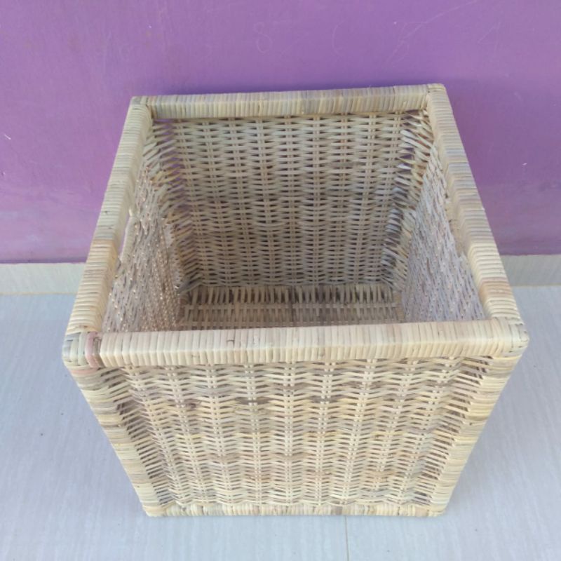 Keranjang rotan persegi kotak laci kayu penyimpanan laundry barang mainan 32x32x32 cm