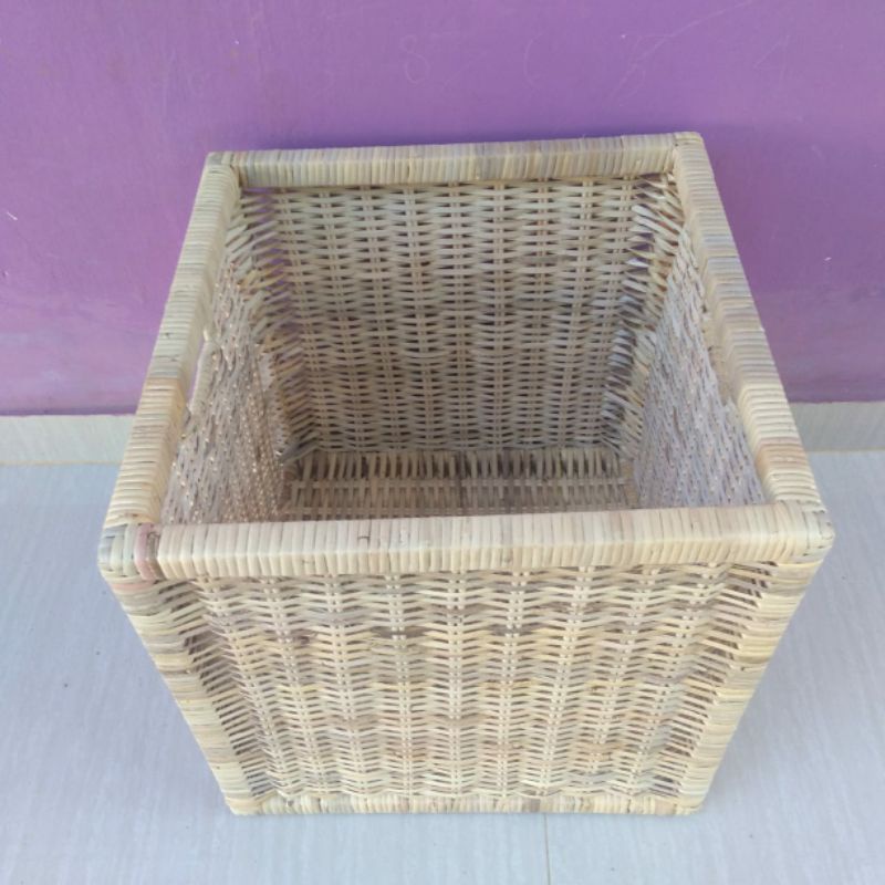 Keranjang rotan persegi kotak laci kayu penyimpanan laundry barang mainan 32x32x32 cm