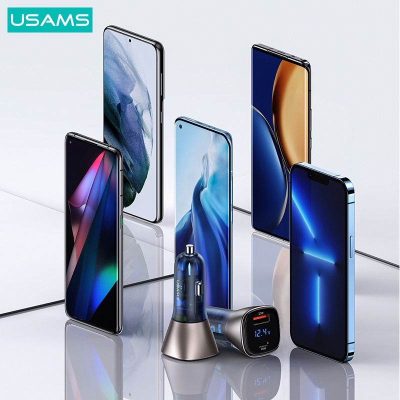 USAMS  Original Car Charger CC155 72W Mobile Car Charger Mobile Fast Charging Type-C/ USB PD Quick Charger Ori For Oppo Xiaomi Realme Vivo Samsung  Huawei IPhone