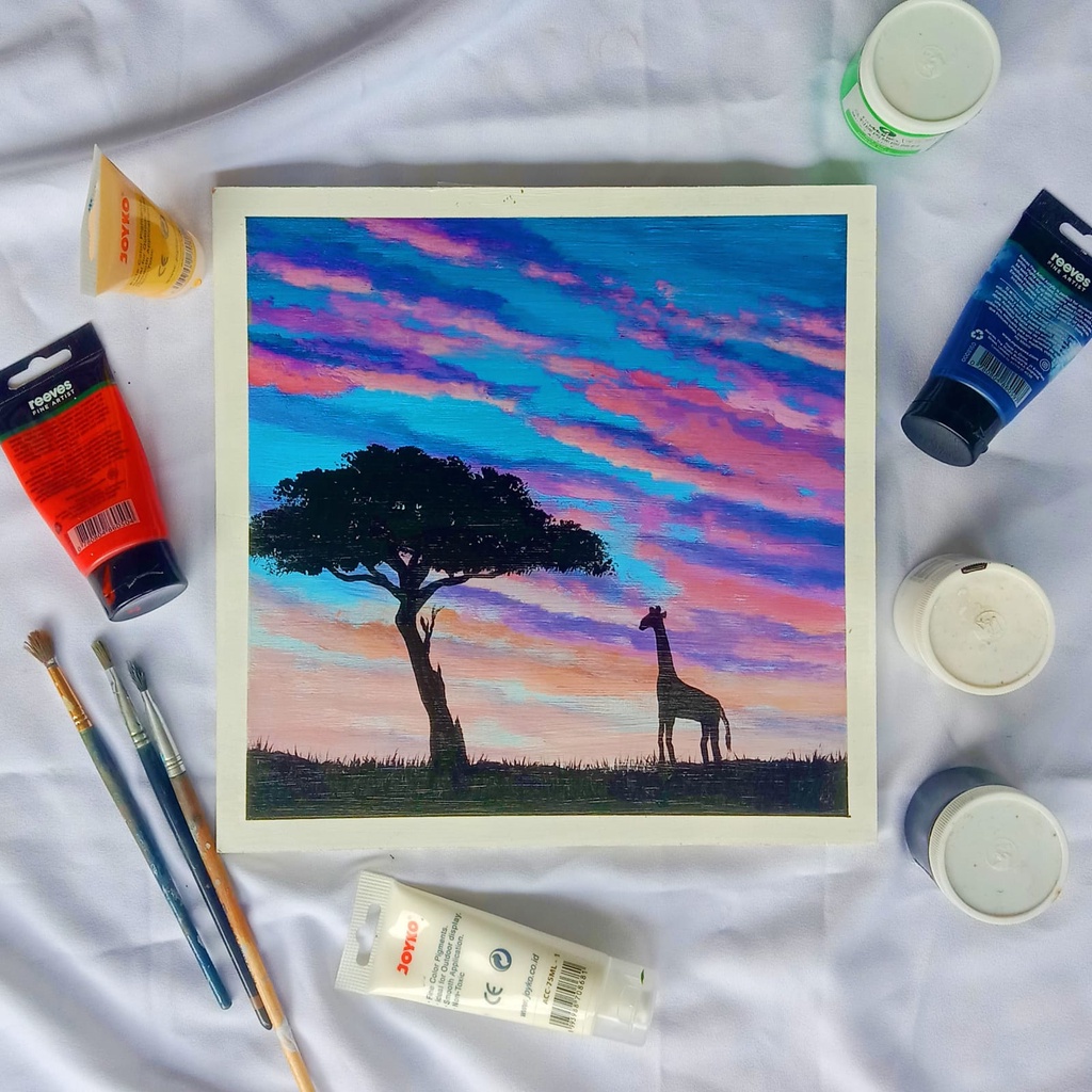 Lukisan Kanvas Canvas Pemandangan Senja di Africa Aesthetic / Lukisan Dekorasi Hiasan Pajangan Dindi