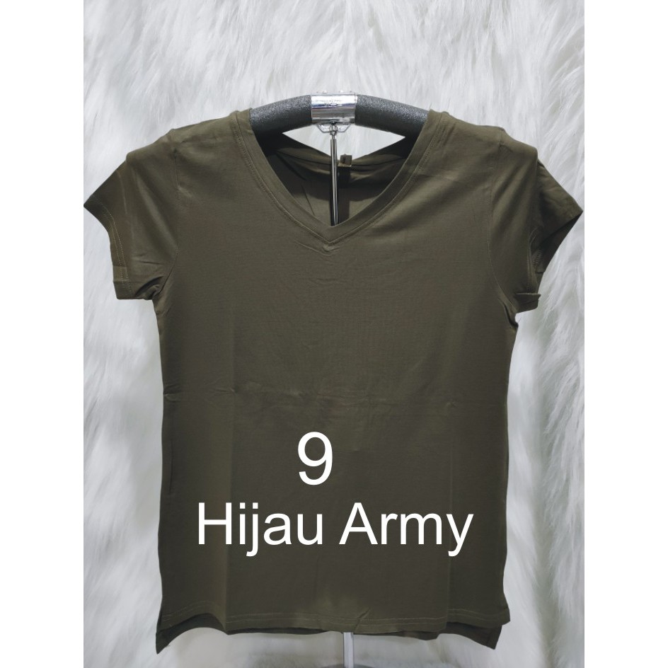 KAOS ATASAN WANITA V NECK GROSIR MURAH-HIJAU ARMY