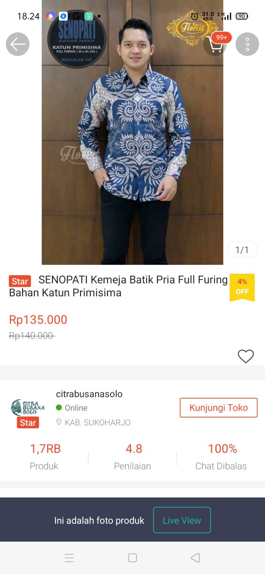 Senopati Kemeja Batik Pria Full Furing Bahan Katun Primisima