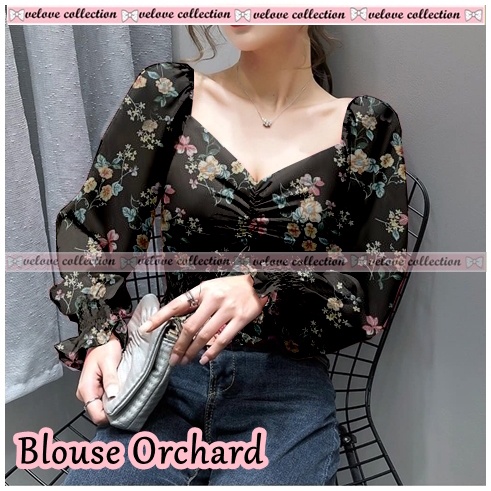 KALANTHA FASHION Chic Chiffon Top Vintage Blouse Wanita Motif Bunga Korean Style-3