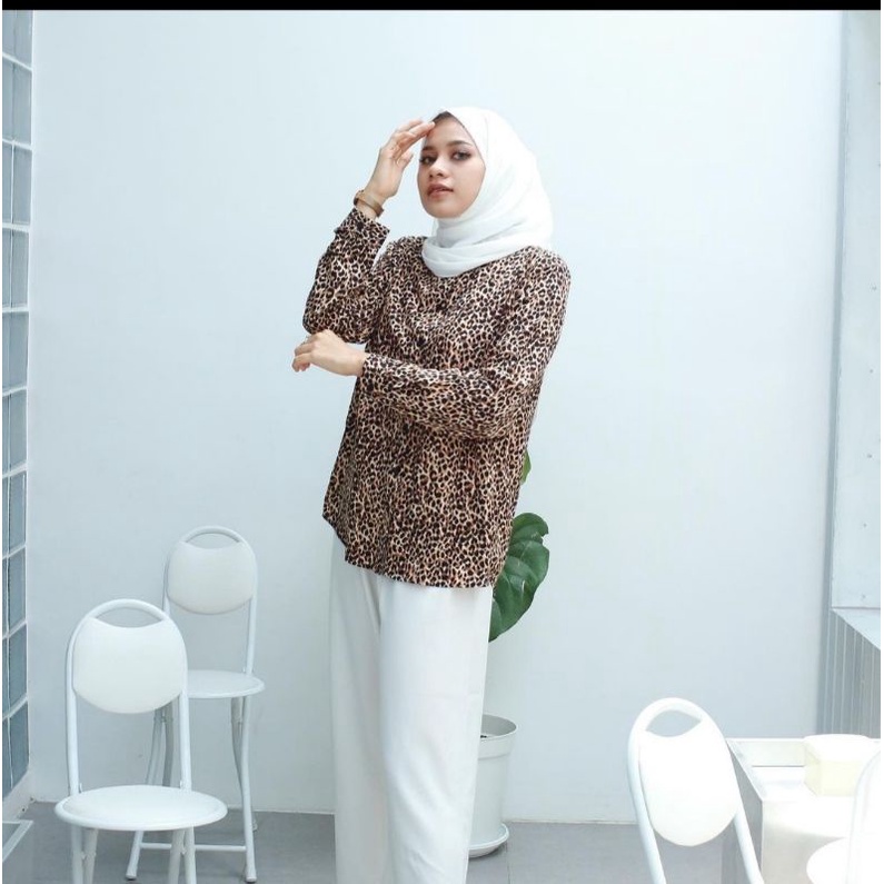 Kemeja Leopard / Kemeja wanita Lengan Panjang Motif Macan new kekinian
