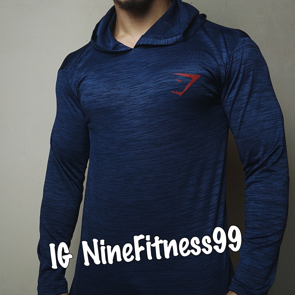 Baju Hoodie Tangan panjang gym shark  Misty dongker Bv5