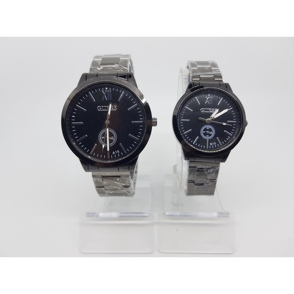 JAM TANGAN COUPLE GUESS RANTAI HITAM/GUN PREMIUM IMPORT