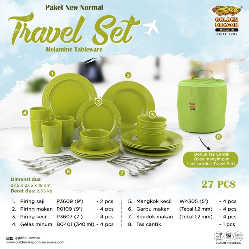 Travel Set Piring Golden Dragon 27pcs Paket New Normal