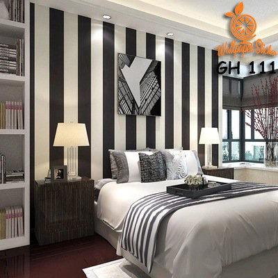 Wallpaper dinding 3d motif elegant / Wallpaper dinding kamar tidur anak wallstiker Gh111 Salur Hitam