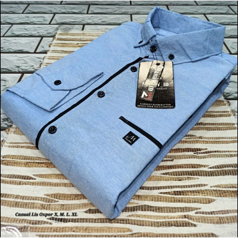 Kemeja Lengan Panjang Pria Kasual Polos List Simple Original Oxsport Kahatex Premium Casual Dan Eleg