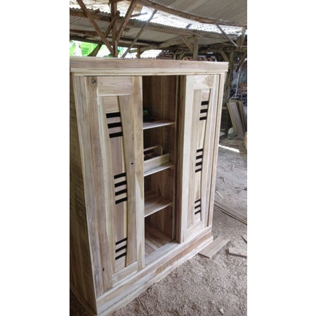 Lemari 3 pintu sleding kayu jati mentahan non finishing