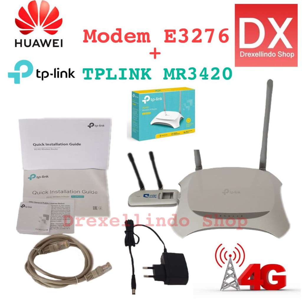 Paket tp-link TL-MR3420 plus Modem Huawei E3276 4G LTE