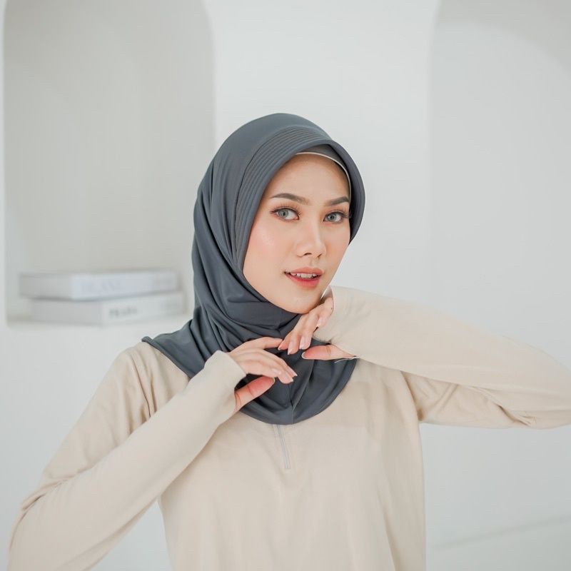 Bergo Sport / Hijab Sporty / Hijab Instant / Hijab Sporty Olah Raga Jersey-Dark Grey